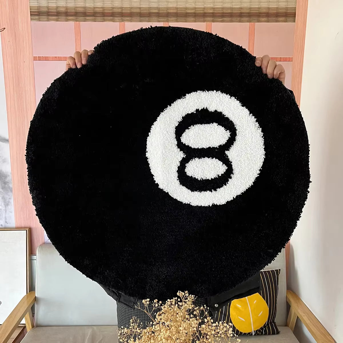 8 Ball Rug Black Round Rug Carpet Non-Slip Flocking Floor Area Rug Bath Mat for Living Room Bathroom Decor Room Home Decor