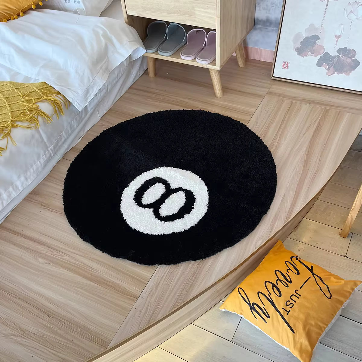 8 Ball Rug Black Round Rug Carpet Non-Slip Flocking Floor Area Rug Bath Mat for Living Room Bathroom Decor Room Home Decor