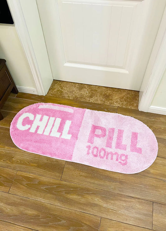 Chill Pill Custom Rug Oval Tufted Rug Bath Mat Door Floor Mat Pink Home Decor Carpet Camping Mat Waterproof Anti-Slip