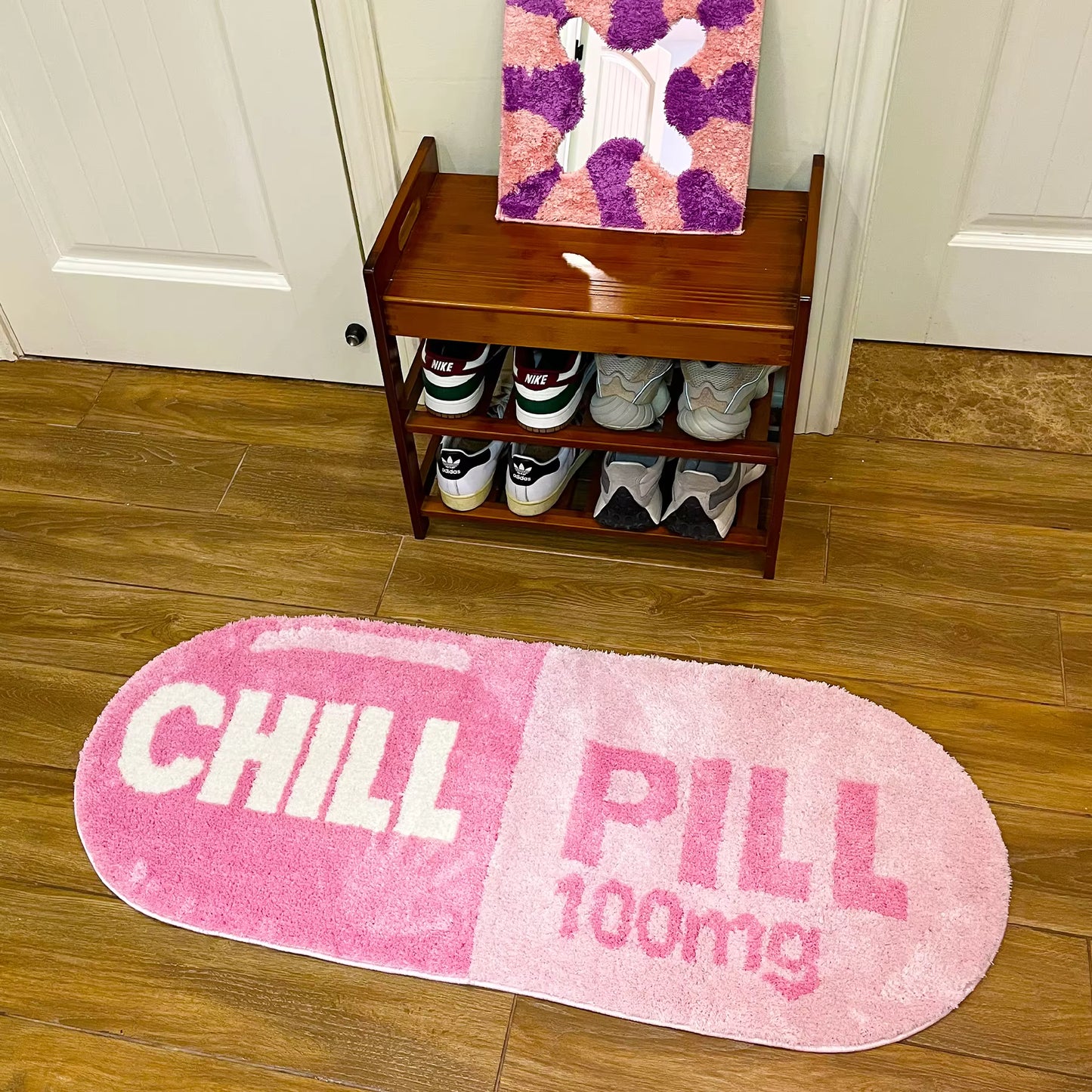 Chill Pill Custom Rug Oval Tufted Rug Bath Mat Door Floor Mat Pink Home Decor Carpet Camping Mat Waterproof Anti-Slip