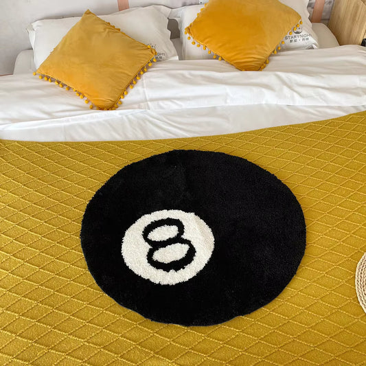 8 Ball Rug Black Round Rug Carpet Non-Slip Flocking Floor Area Rug Bath Mat for Living Room Bathroom Decor Room Home Decor