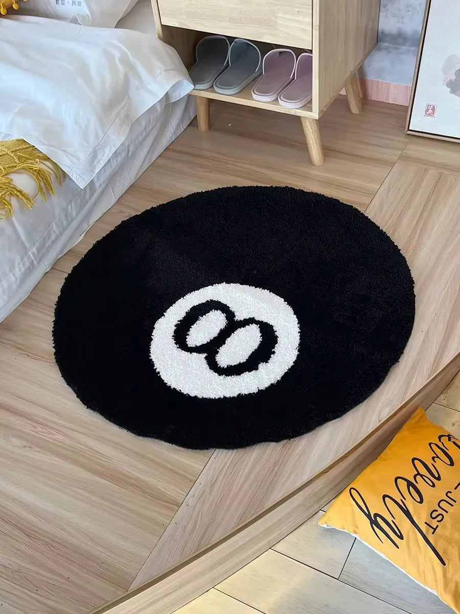 8 Ball Rug Black Round Rug Carpet Non-Slip Flocking Floor Area Rug Bath Mat for Living Room Bathroom Decor Room Home Decor